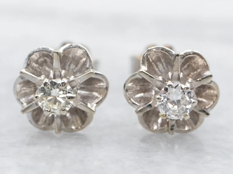 ladies earrings elegant rose gold-White Gold Buttercup Diamond Stud Earrings