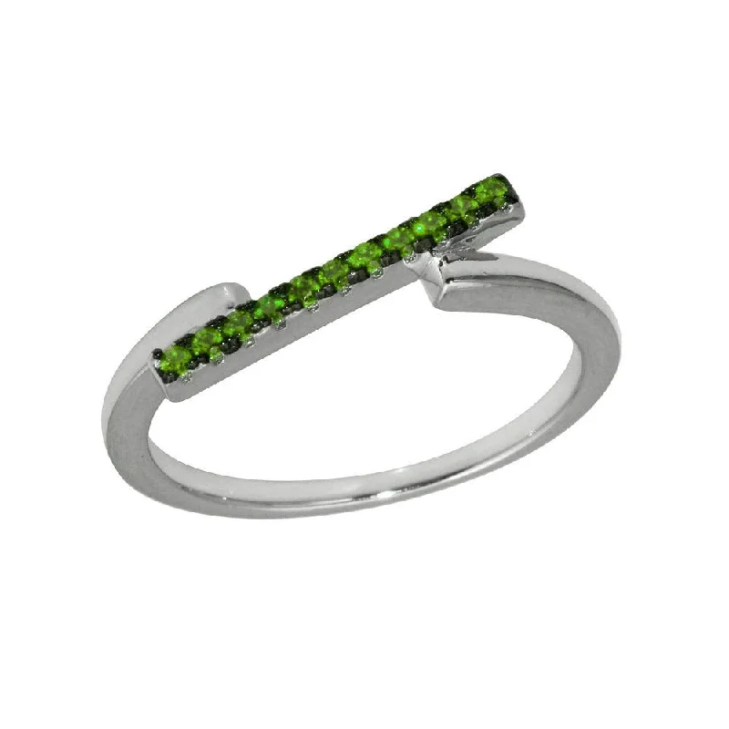 ladies ring fashion 2025-Rhodium Plated 925 Sterling Silver Green CZ Bar Ring - BGR01234GRN