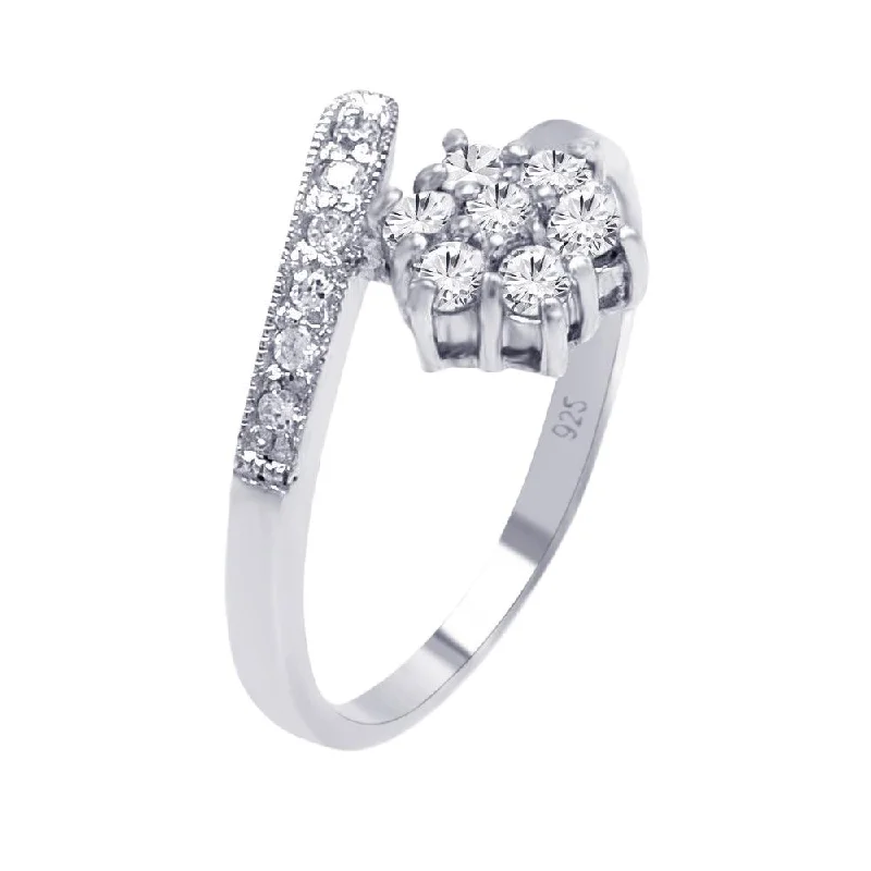 ladies ring hypoallergenic-Silver 925 Rhodium Plated Pave Set CZ Flower Ring - AAR0052