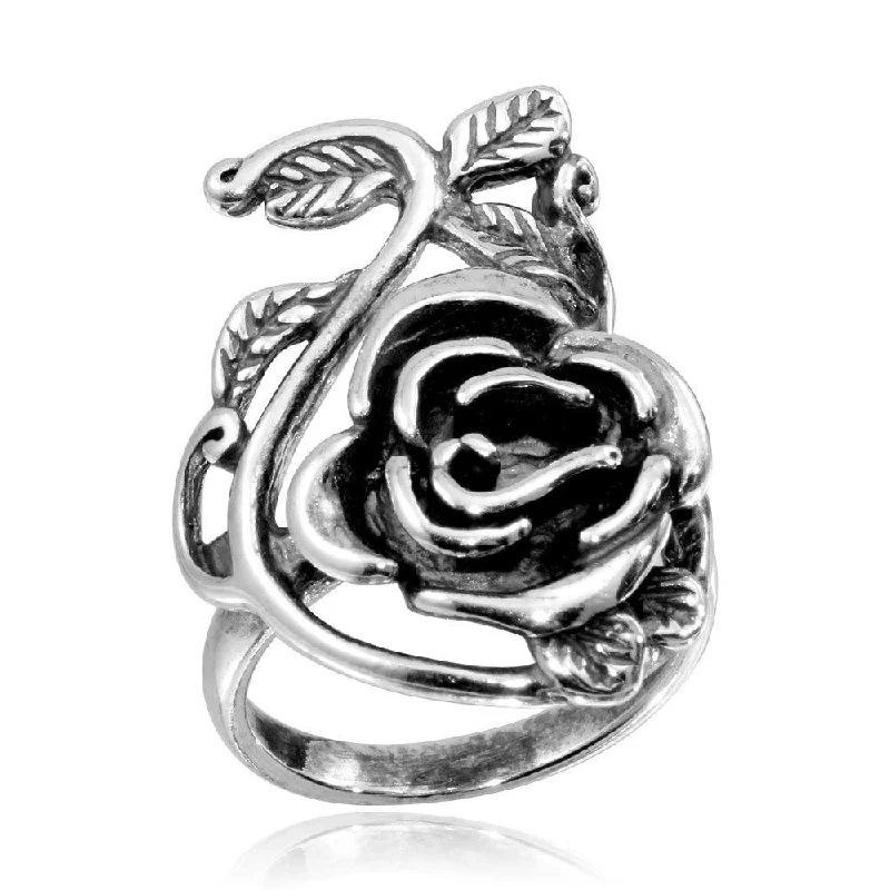 ladies ring geometric silver-High Polished 925 Sterling Silver Rose Ring - CR00755