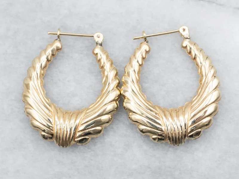 ladies earrings geometric silver-Yellow Gold Lined Design Hollow Hoop Earrings