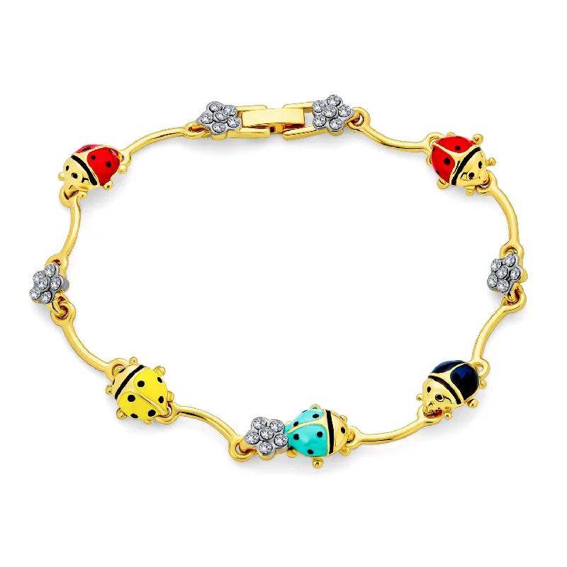 Ladies bracelets pop art bracelets-Garden Lucky Ladybug Link Charm Bracelet Crystal Gold Plated