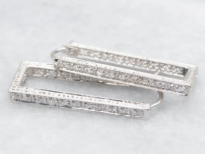 ladies earrings cuff silver-Gold Bar Diamond Hoop Earrings