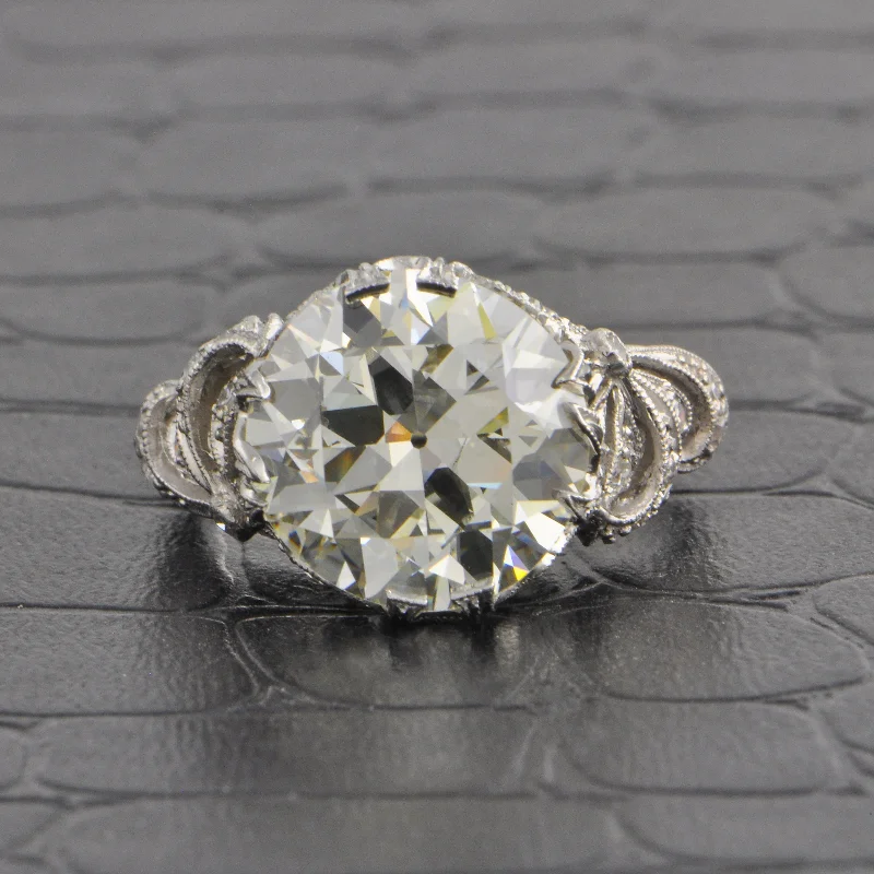 ladies engagement ring silver diamond-Antique ca. 1910s 6.50 ct Old European Cut Diamond Engagement Ring in Platinum