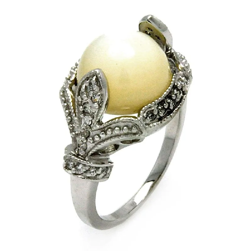 ladies ring moon shaped-Silver 925 Rhodium Plated White Stone Center Clear CZ Ring - BGR00439