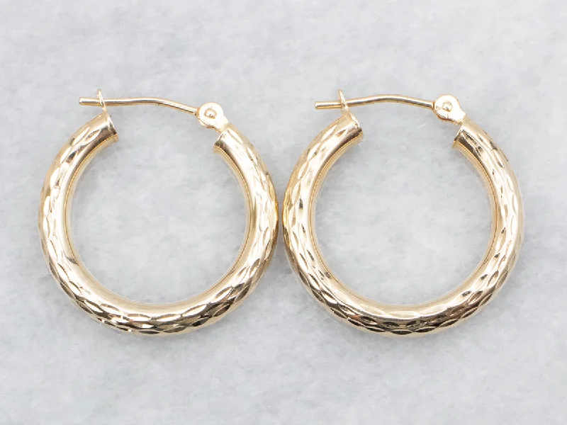 ladies earrings fashion jewelry-Faceted Gold Hoop Earrings