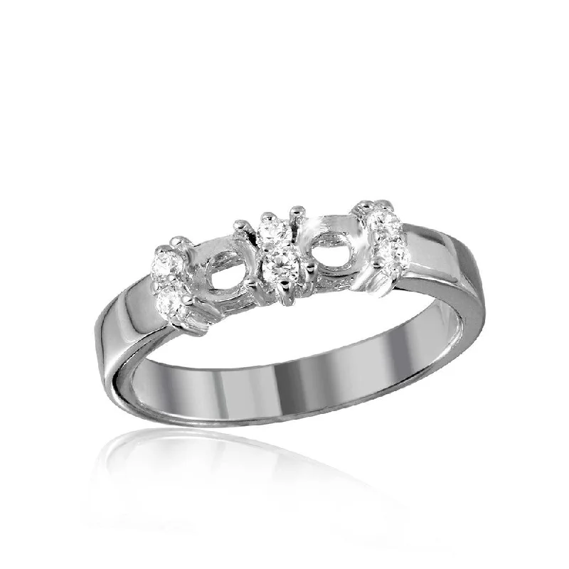 ladies ring dainty-Silver 925 Rhodium Plated 2 Mounting Stone Ring with CZ - BGR01209