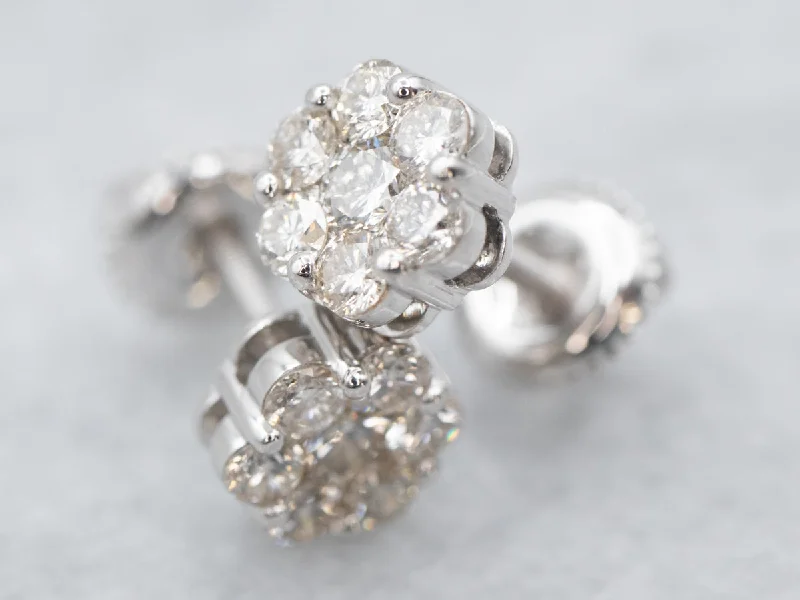 ladies earrings eco-friendly-Floral Diamond Stud Earrings in White Gold