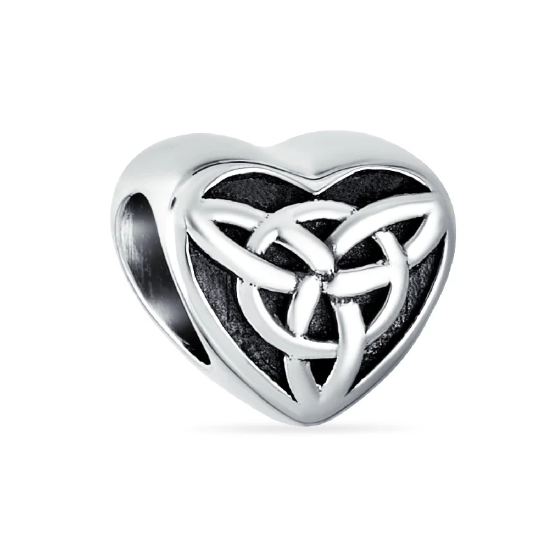 Ladies bracelets unique artisan designs-Irish Celtic Infinity Love Knot Heart Charm Bead Sterling Silver for Bracelet