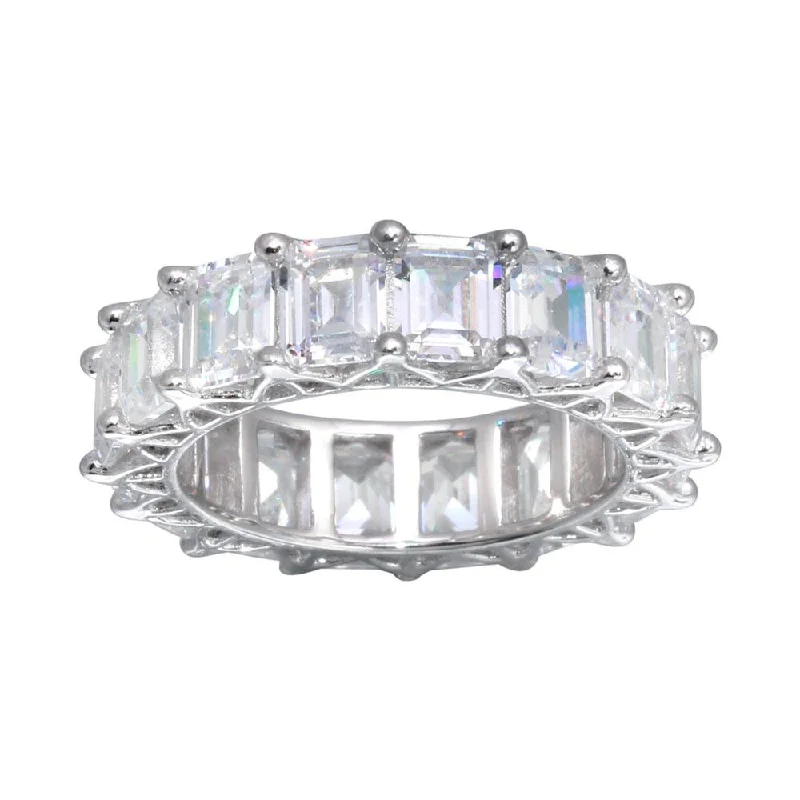 ladies ring cool tones-925 Sterling Silver Emerald Cut CZ Eternity Band Ring - GMR00289