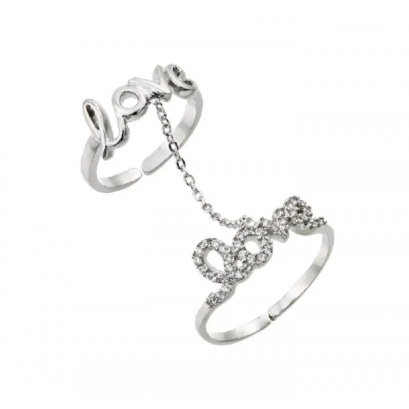 ladies ring center stone-Silver 925 Rhodium Plated Clear CZ Love Knuckle Slave Ring - BGR00882