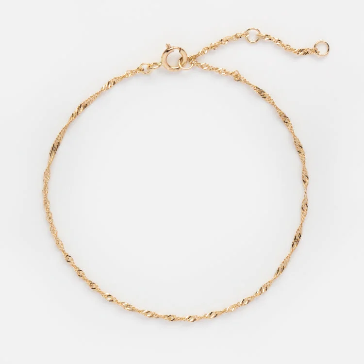 Ladies bracelets flat band bracelets-Solid Gold Twisted Chain Bracelet