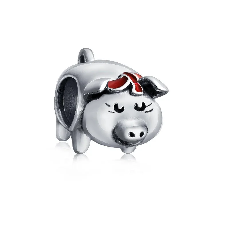 Ladies bracelets stainless steel options-Cute Hog Piggy Bank Charm Bead Sterling Silver for European Bracelets