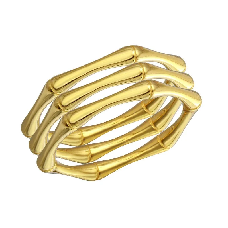 ladies ring fashion jewelry-Gold Plated 925 Sterling Silver Tri Bamboo Stackable Ring - STR01105GP