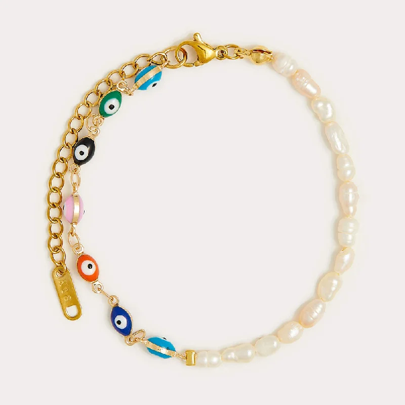 Ladies bracelets everyday glamour styles-Evil Eye Pearl Bracelet