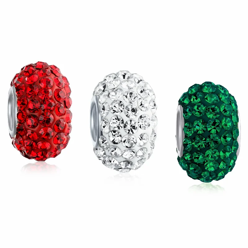 Ladies bracelets monochromatic styles-Christmas Charm Bead Set Red White Green Crystal for European Bracelets