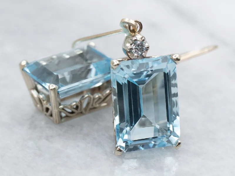 ladies earrings heart-shaped-Pretty Blue Topaz and Diamond Drop Earrings