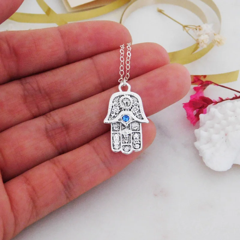 Ladies necklaces movable stone necklaces-Hamsa Charm Necklace