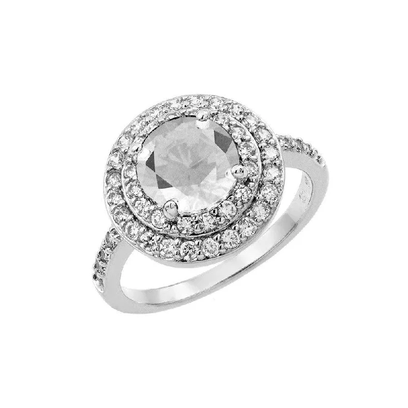 ladies ring seven stone-Silver 925 Rhodium Plated Clear Center and Cluster CZ Ring - BGR00886CLR