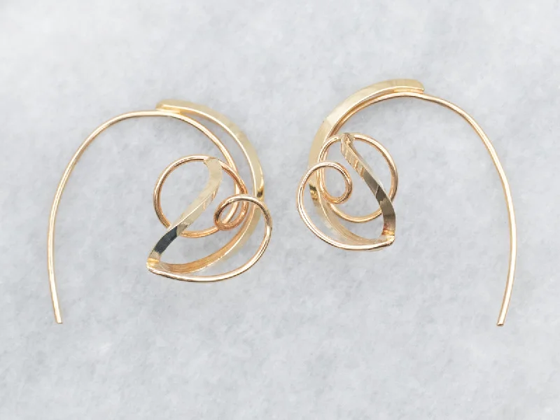 ladies earrings seasonal-Yellow Gold Spiral Wire Earrings