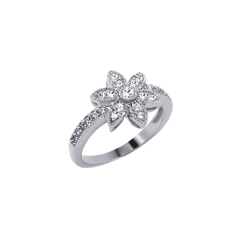 ladies ring two-tone gold-Silver 925 Rhodium Plated Micro Pave CZ Flower Ring - ACR00018