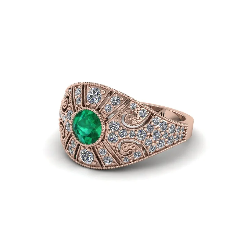 ladies engagement ring romantic emerald-Emerald Vertical Three Stone Vintage Engagement Ring - Vivienne No. 5