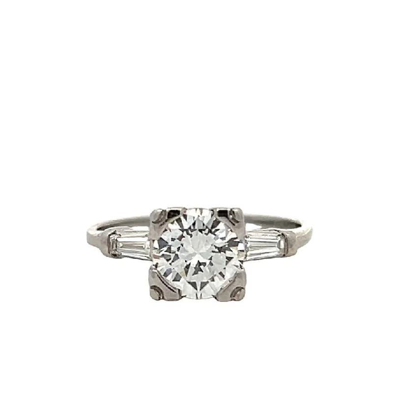 ladies engagement ring intricate-Estate Platinum 1.56ctw Transitional Cut Diamond Vintage Inspired Engagement Ring