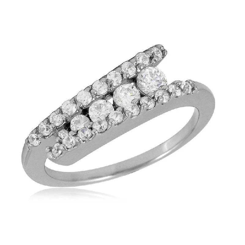 ladies ring classic platinum-Silver 925 Rhodium Plated Overlap CZ Design Ring - BGR01055