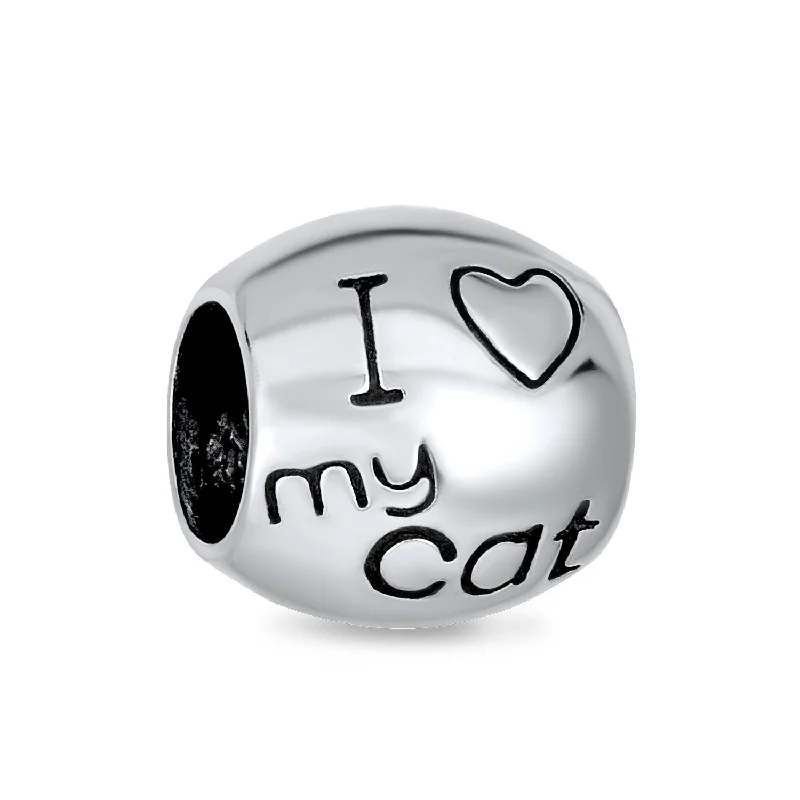 Ladies bracelets polished shiny styles-I Love My Cat Charm Bead Sterling Silver for European Bracelet