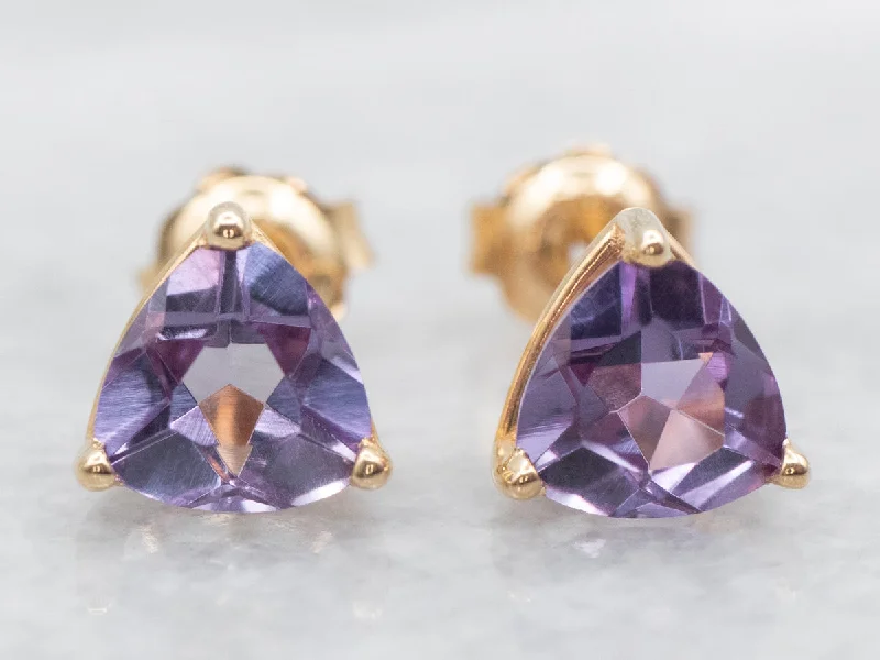 ladies earrings silver-Trillion Cut Synthetic Alexandrite Stud Earrings