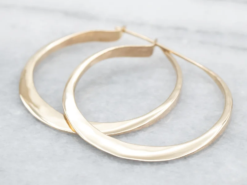 ladies earrings retro-Tapered Gold Flat Hoop Earrings