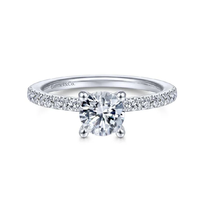 ladies engagement ring smooth-Ulani - 14K White Gold Round Diamond Engagement Ring(Setting Only)