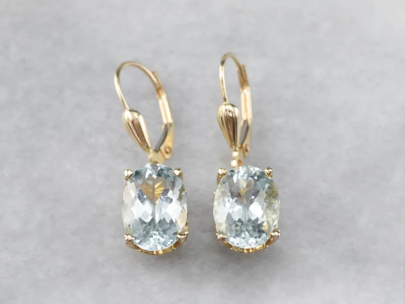 ladies earrings winter gold-Gold Aquamarine Drop Earrings