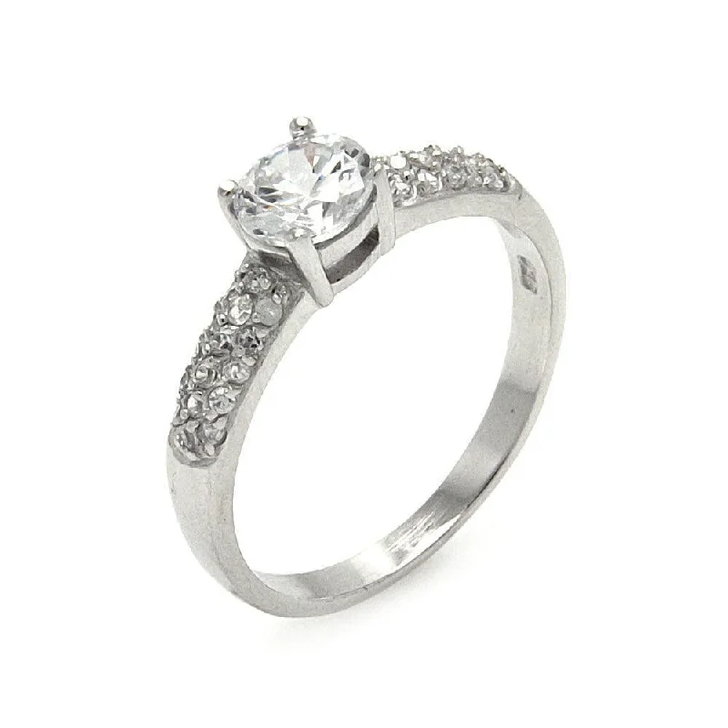 ladies ring statement-Silver 925 Rhodium Plated Round Center CZ Ring - STR00250