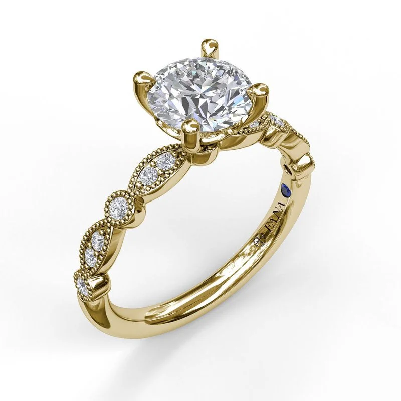 ladies engagement ring sale yellow gold-Classic Diamond Engagement Ring with Detailed Milgrain Band