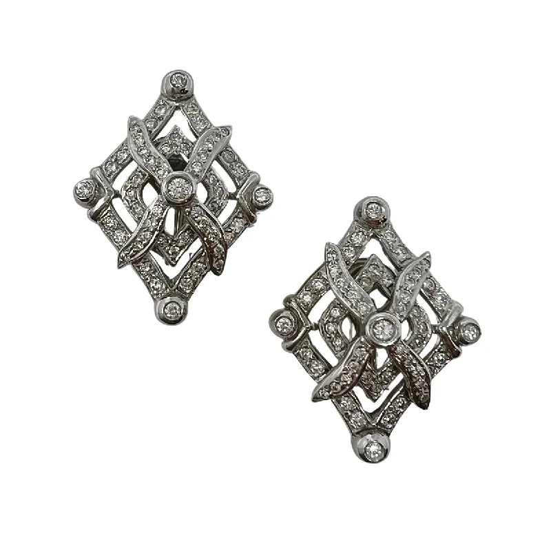 ladies earrings statement piece-Doris Panos Large 18K White Gold "Anastasia" Diamond Earrings