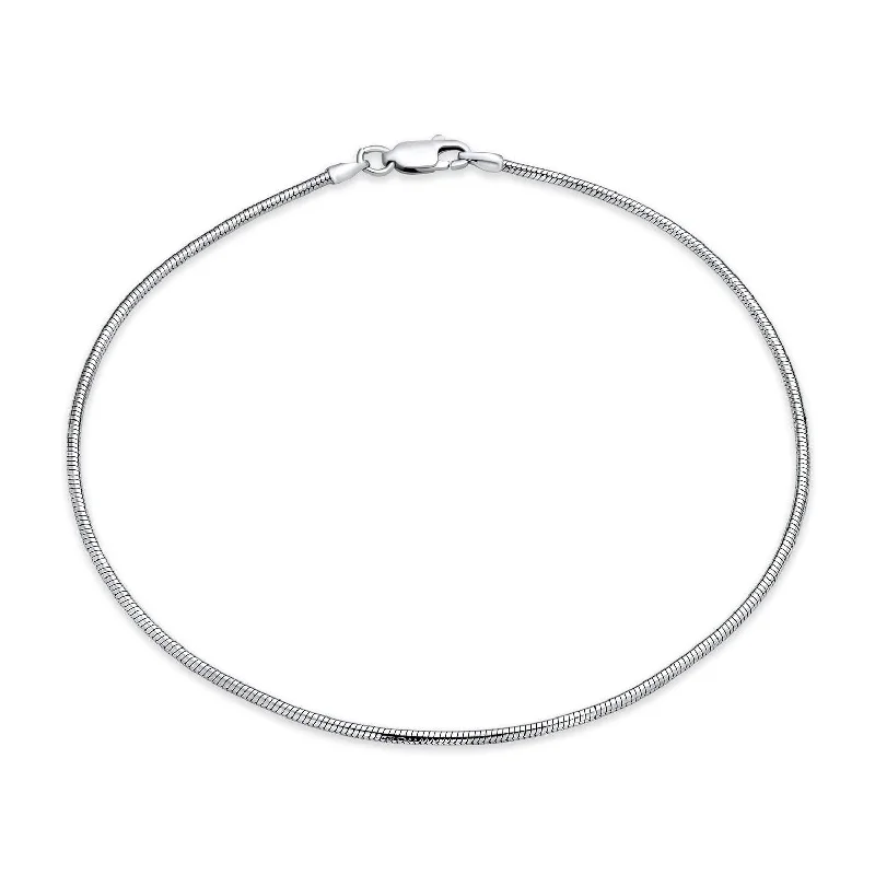 Ladies bracelets delicate outline styles-Unisex Snake Chain Anklet Ankle Bracelet Sterling Silver Italy 910 Inch 1.5MM