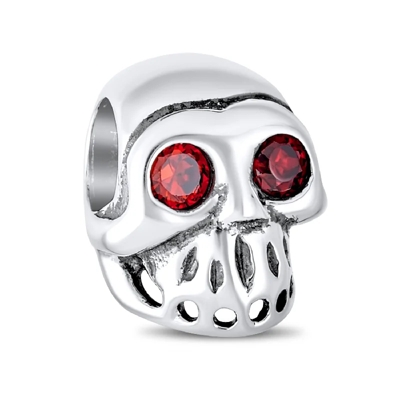 Ladies bracelets anniversary special designs-Halloween Red Eyes Skeleton Pirate Skull Charm Bead Sterling Silver for Bracelet