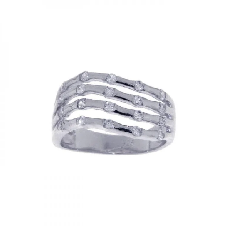 ladies ring cyber monday gold-Silver 925 Rhodium Plated CZ 5 Row Skeletal Ring - STR00571