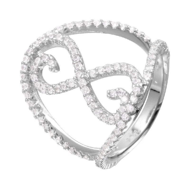 ladies ring smooth finish-Silver 925 Rhodium Plated Split Shank CZ Accented Infinity Symbol Ring - BGR00997