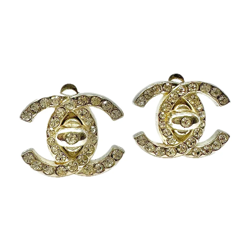 ladies earrings beach-Chanel Vintage 1996 CC Rhinestone Turnlock Earrings