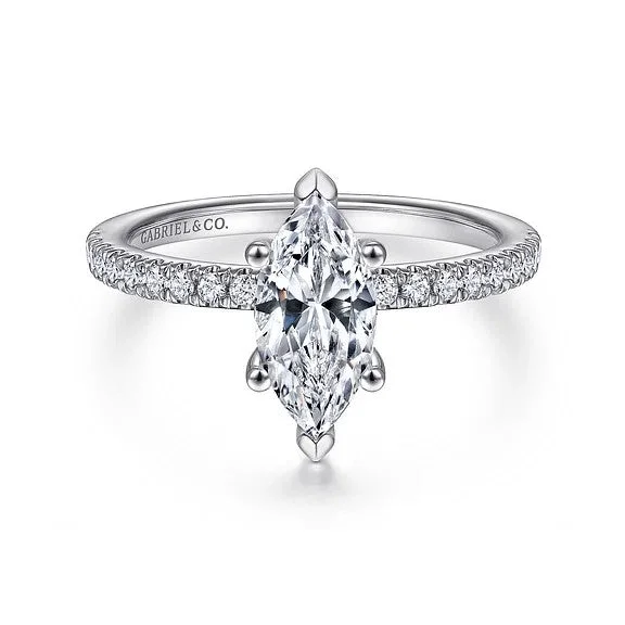 ladies engagement ring carved-Ulani - 14K White Gold Marquise Diamond Engagement Ring (Setting Only)