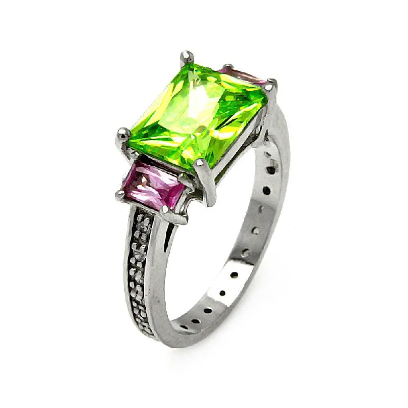 ladies ring designer-Silver 925 Rhodium Plated Multi Color CZ Past Present Future Ring - STR00099