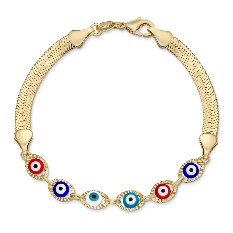 Ladies bracelets hand-forged styles-Amulet Multi-Color Evil Eye Strand Bracelet with Gold Plated Snake Chain