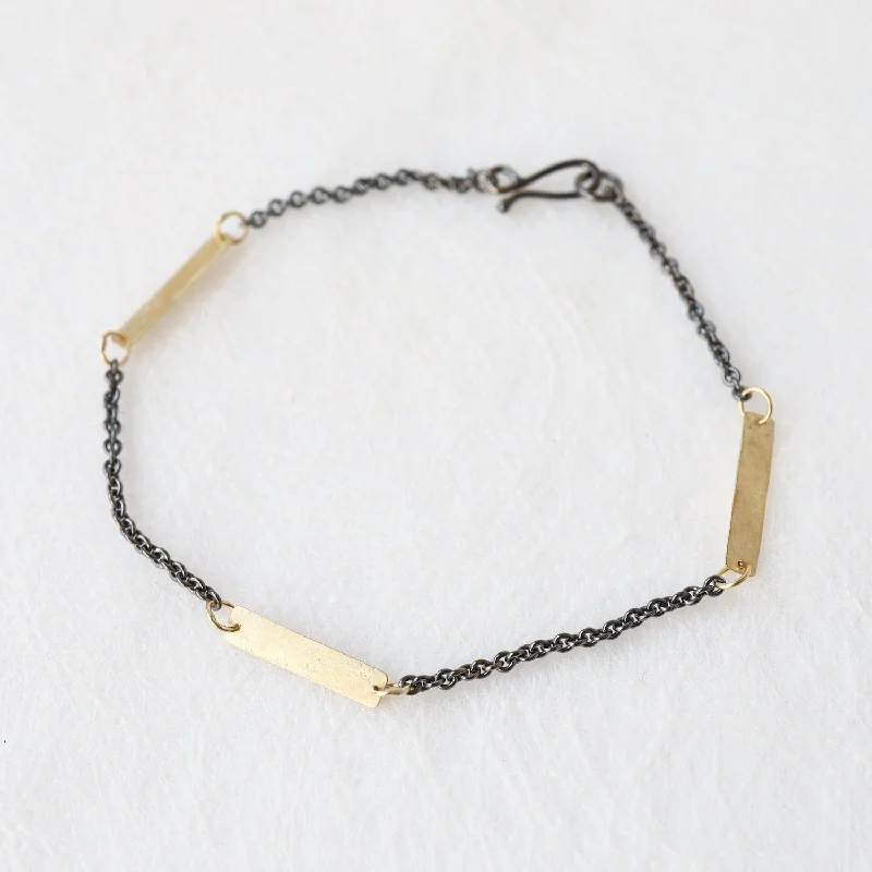 Ladies bracelets youthful charm designs-Oxidized Sterling Silver & 18k Gold Morse Bracelet