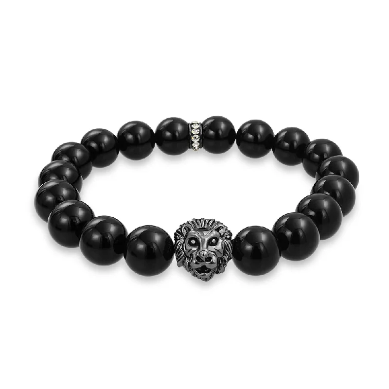 Ladies bracelets embossed design bracelets-Unisex Jungle Animal Stretch Bracelet with Tiger Eye & Lava Rock Beads Gold or Onyx