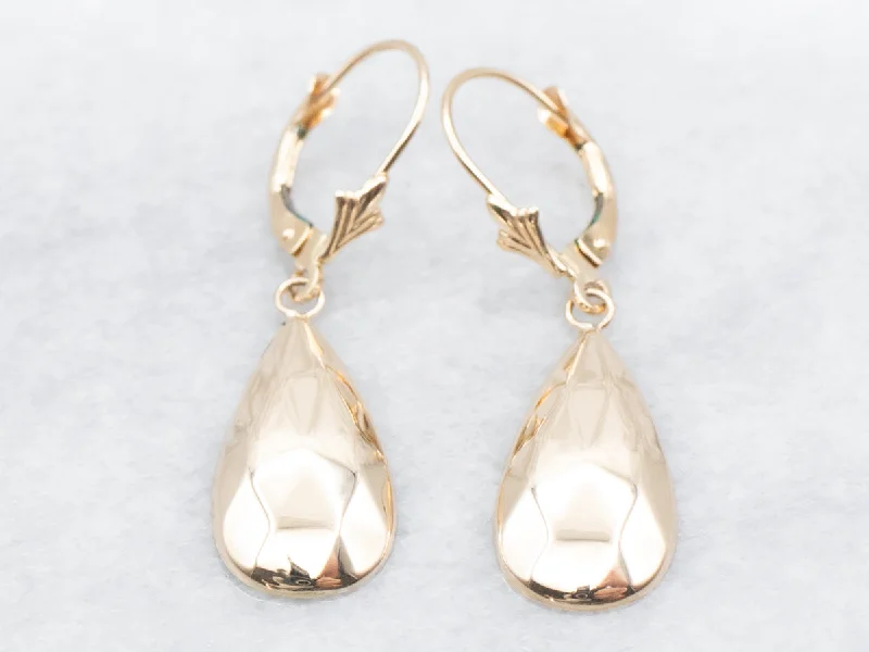 ladies earrings spring gold-Faceted Gold Teardrop Earrings