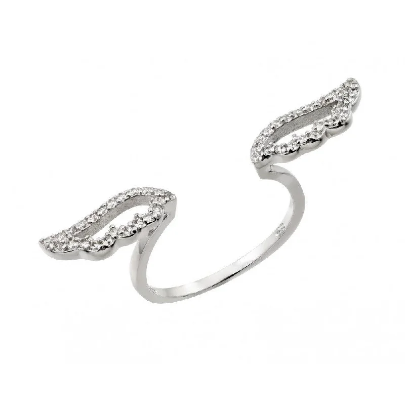 ladies ring single stone-Silver 925 Rhodium Plated Wings Ring - STR01021