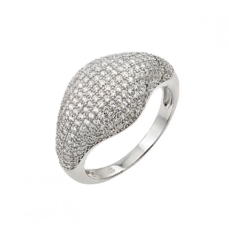 ladies ring dainty silver-Silver 925 Rhodium Plated Graduated Micro Pave Clear CZ Ring - STR00941