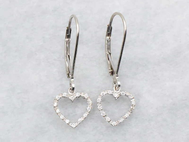 ladies earrings birthstone silver-Heart Shaped Diamond Drop Earrings